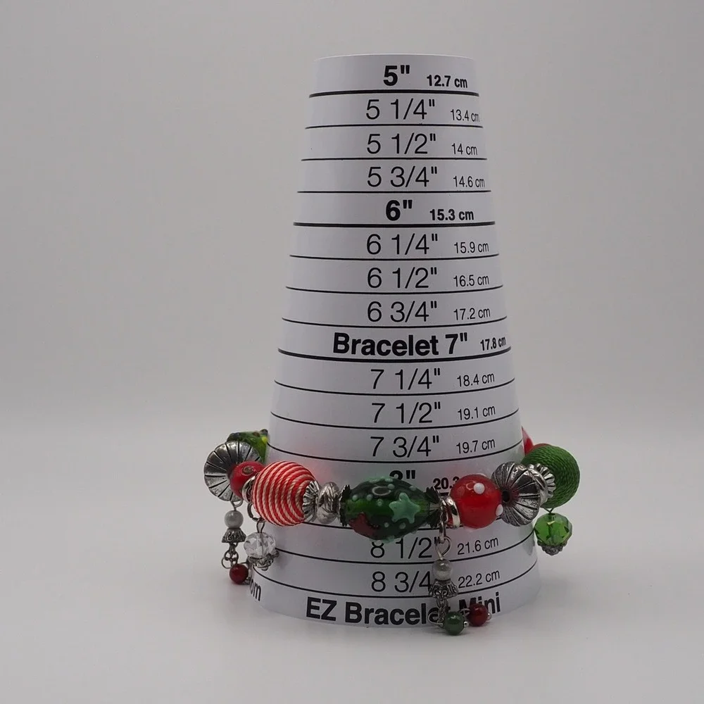 Christmas Holiday Bracelet Peppermint Tree Lampwork Glass Bead Charms Stretch
